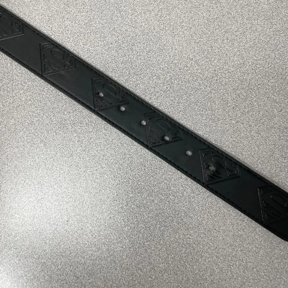 Buckle Down Superman Belt Mens 30 Black Silver Vegan Leather Silver Buckle Logo